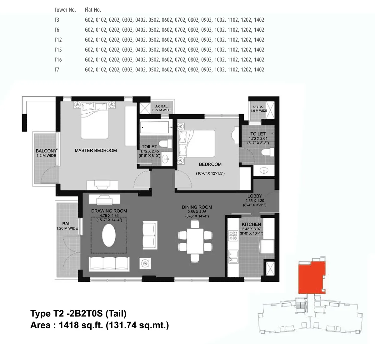 2 BHK for Sale Unitech Fresco